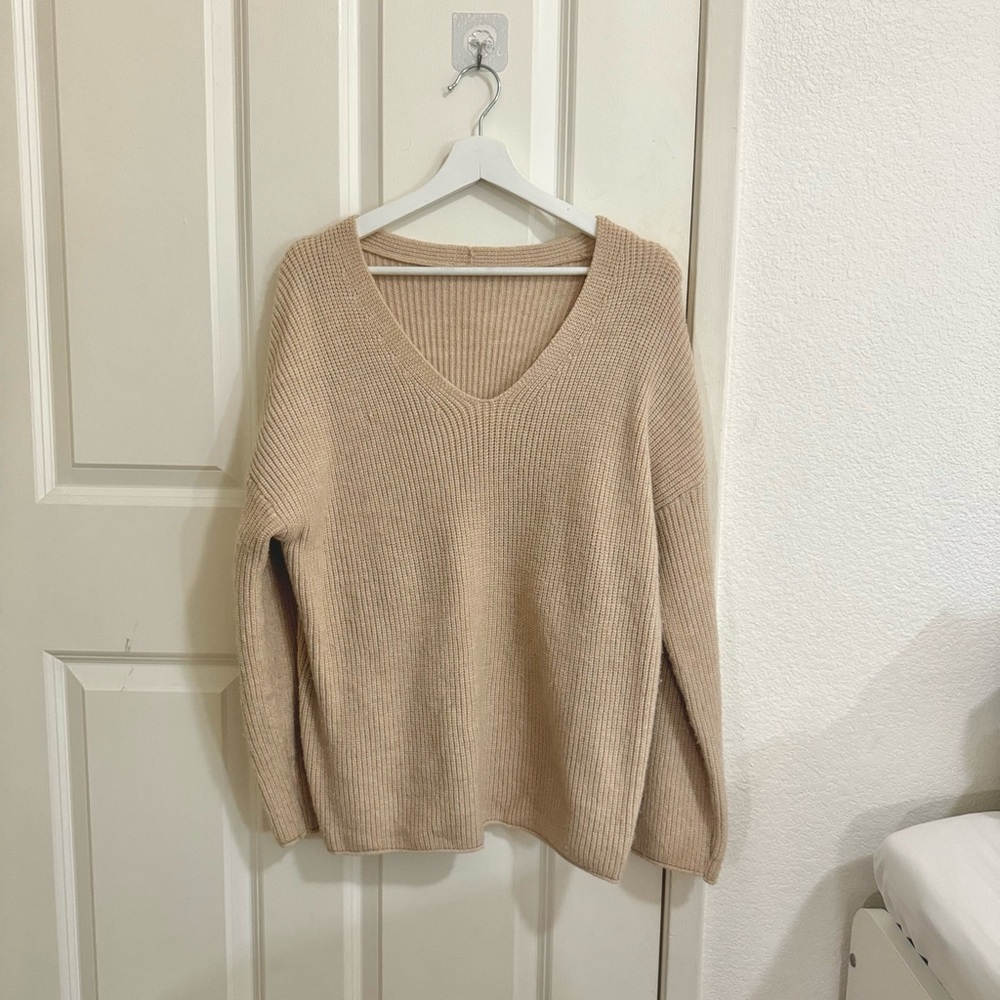 Beige V-Neck Women's Sweater